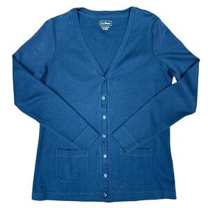 Women's L.L. BEAN Cardigan Sweater Cotton V-Neck Button Indigo Blue-‎ Size S